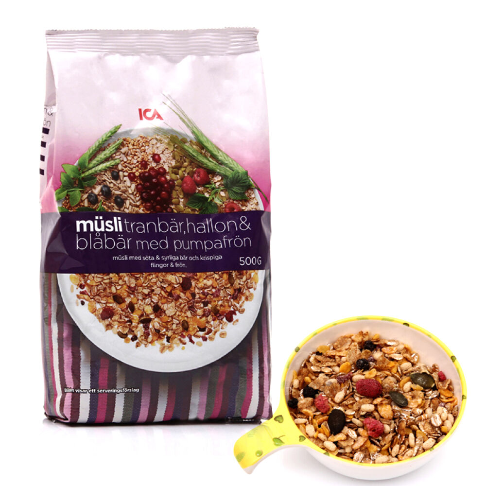 瑞典ICA水果燕麦片营养早餐即食免煮4包组合草莓酸奶水果坚果蓝莓