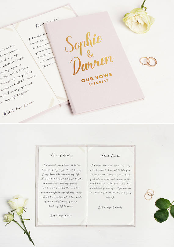 personalisedweddingvowbooksgoldfoilcreamkeepsakecalligraphyvows