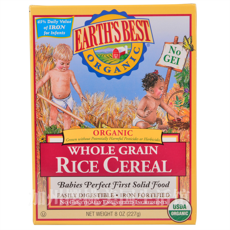 美国进口Earth'sBest世界好婴儿米粉一段4个月以上宝宝营养高铁有机米粉1段纯大米(红色盒011)