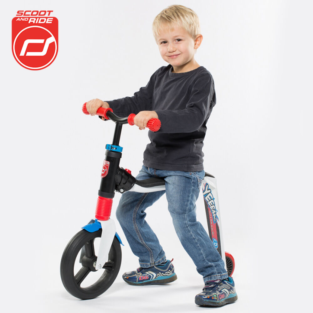 奥地利scootride儿童滑板车骑滑2合1滑板车平衡可坐红蓝色-适合3456岁