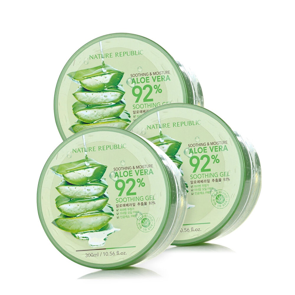 韩国自然乐园naturerepubl92%芦荟胶300ml晒后修护保湿补水三瓶装