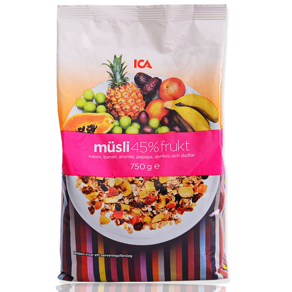 瑞典进口ICA水果坚果混合燕麦片冲饮即食低脂美味什锦营养早餐45%水果燕麦片750g
