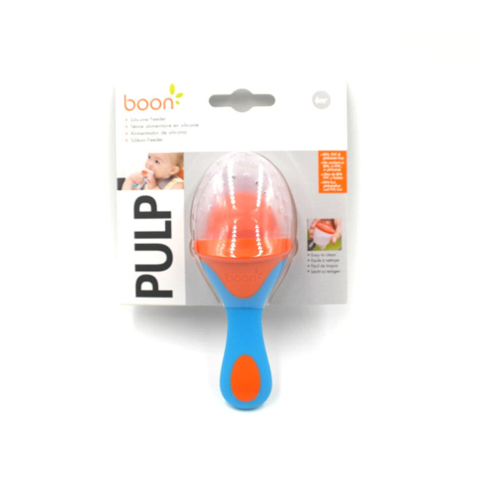 美国boon新款软硅胶婴幼儿蔬果食物咬咬袋宝宝磨牙棒辅食工具橘蓝色