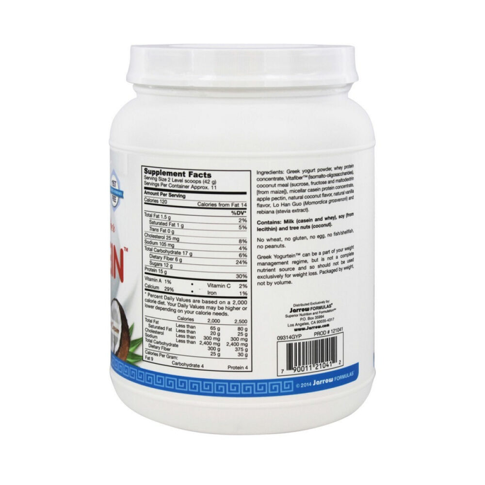 【美国正品直邮】JarrowFormulas富含蛋白质纤维和椰奶口味钙希腊酸奶粉454g未定义16盎司