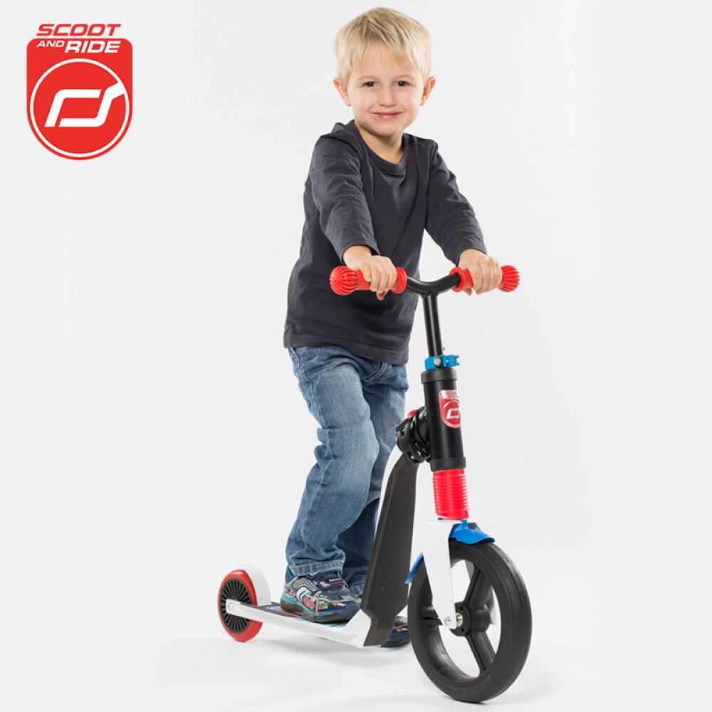 【全球购】奥地利scootride酷骑滑威骑士儿童滑板车骑滑2合1可坐平衡车3-6岁红蓝色