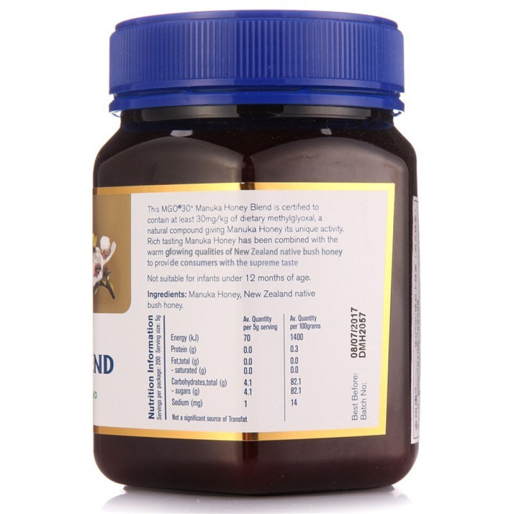 【全球购】新西兰进口ManukaHealth蜜纽康蜂蜜野花蜜麦卢卡蜂蜜包邮蜜纽康MGO30+麦卢卡蜂蜜1000g1罐