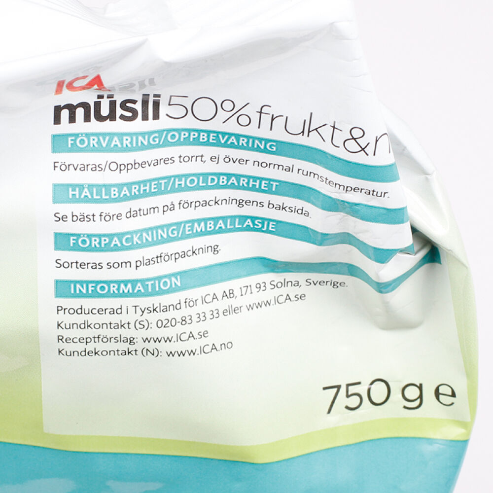 ICA麦片燕麦片早餐即食冲饮谷物水果麦片瑞典原装进口加水果坚果免煮冲调饮品包税50%水果坚果燕麦片750g/袋