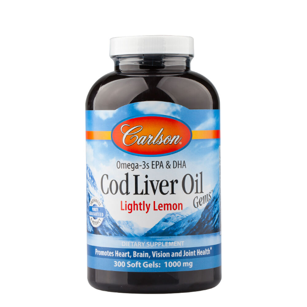 carlson康一生挪威深海鳕鱼肝油软胶囊柠檬味成人300粒鱼油明目益智2瓶装