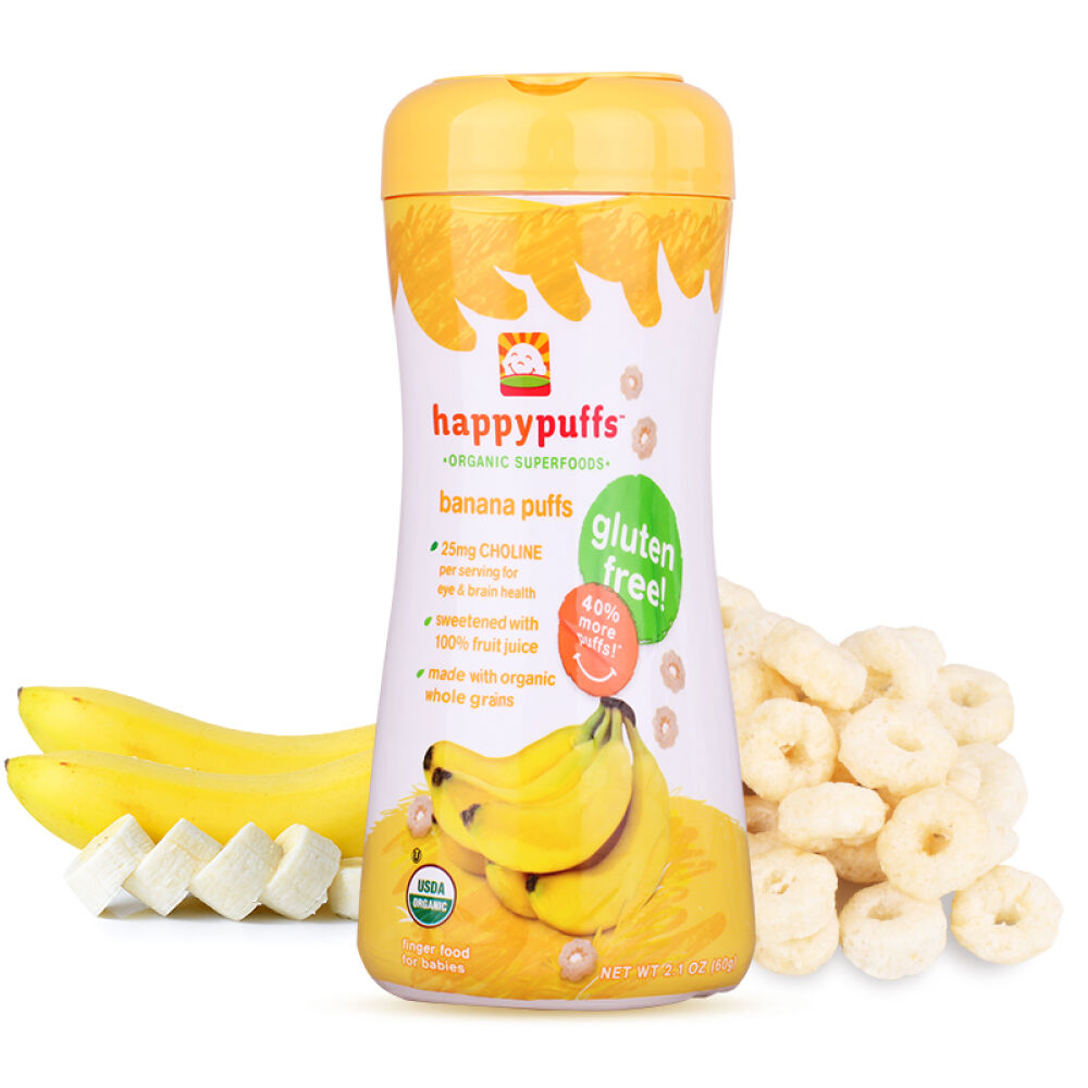 美国原装进口禧贝happybaby有机泡芙小麦圈婴儿饼干宝宝零食香蕉+草莓