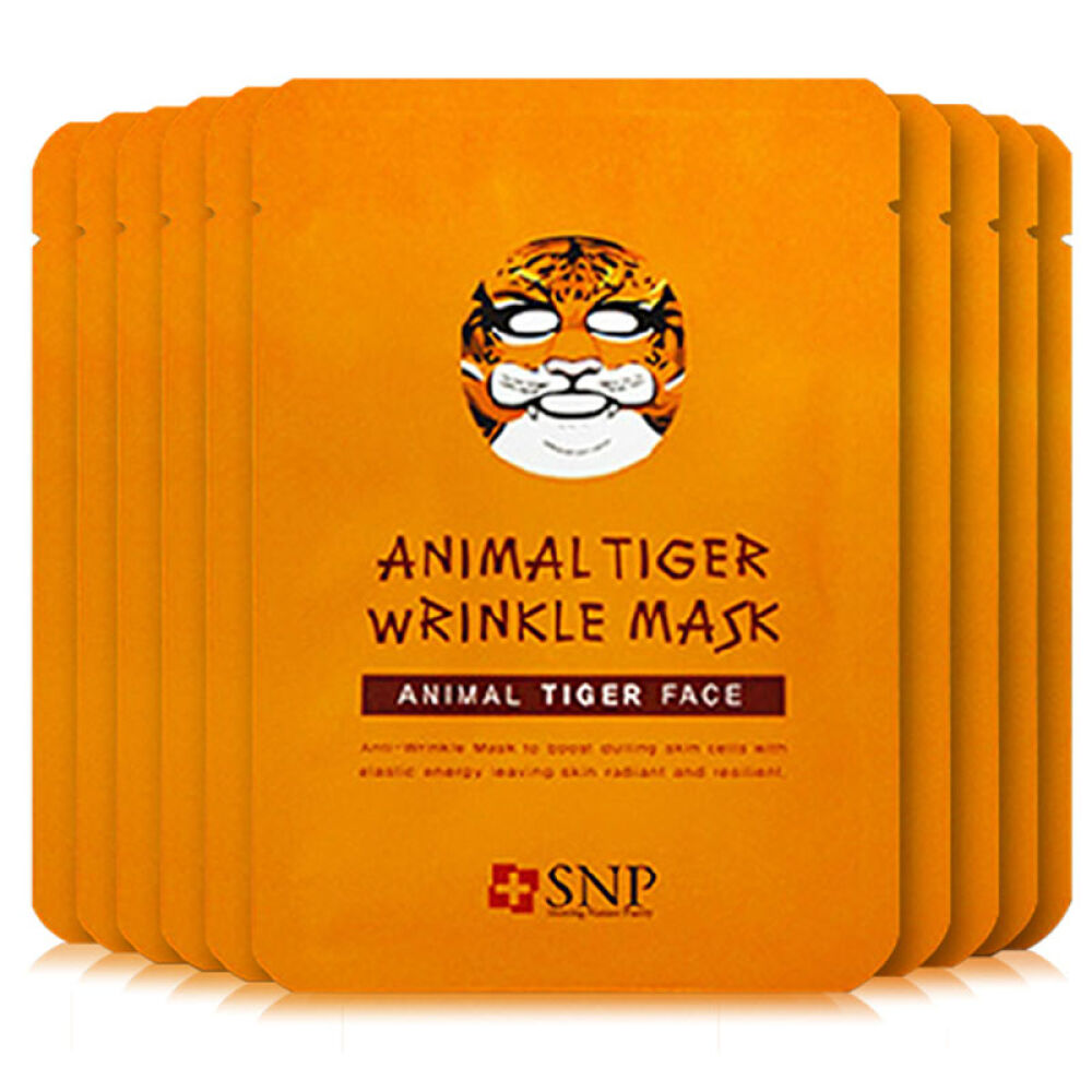 韩国SNP面膜药妆精华系列胶原蛋白竹炭黑炭/黑珍珠/海洋燕窝/火山岩水氧气4四部曲面膜老虎动物面膜改善细纹10片