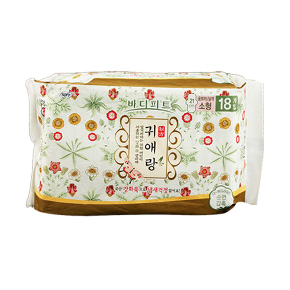 韩国直邮LG贵爱娘卫生巾韩方中草药姨妈巾无荧光剂私密护理女神卫生巾日用小型21cm18片/1包