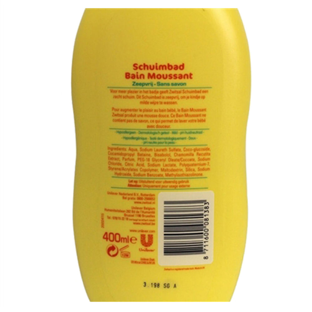 荷兰Zwitsal瑞莎无刺激有淡香味泡沫丰富的宝宝温和泡泡沐浴露200ml