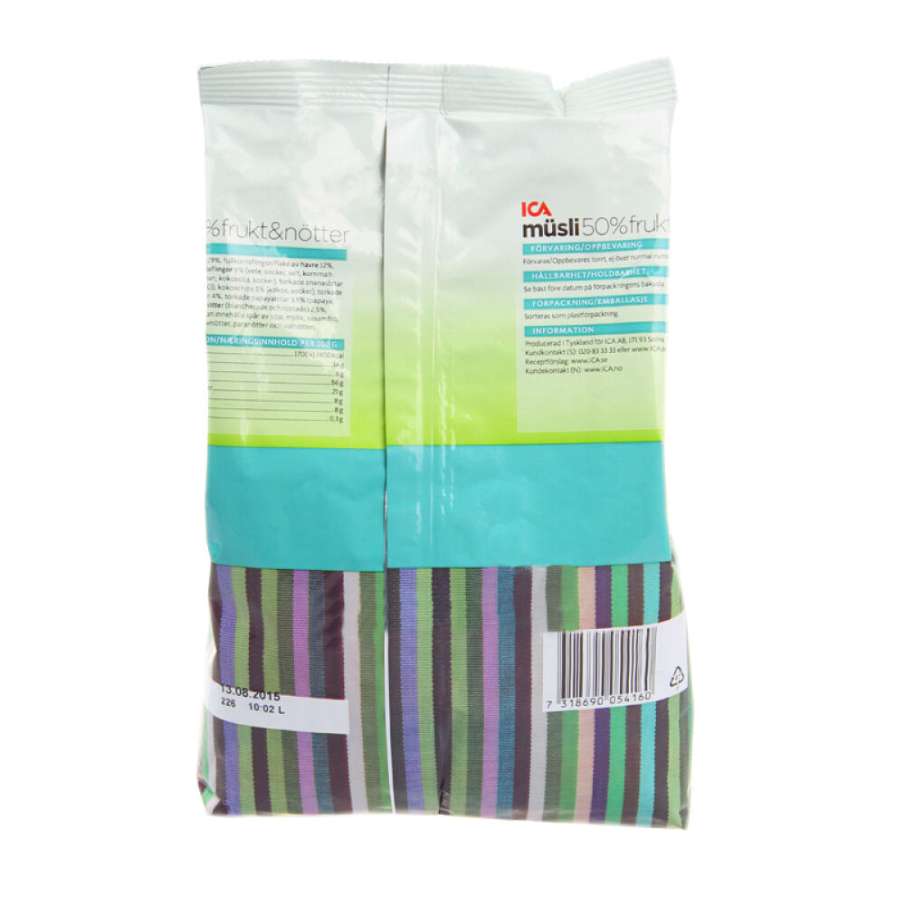 瑞典进口ICA水果坚果混合燕麦片冲饮即食低脂美味什锦营养早餐50%水果坚果750g