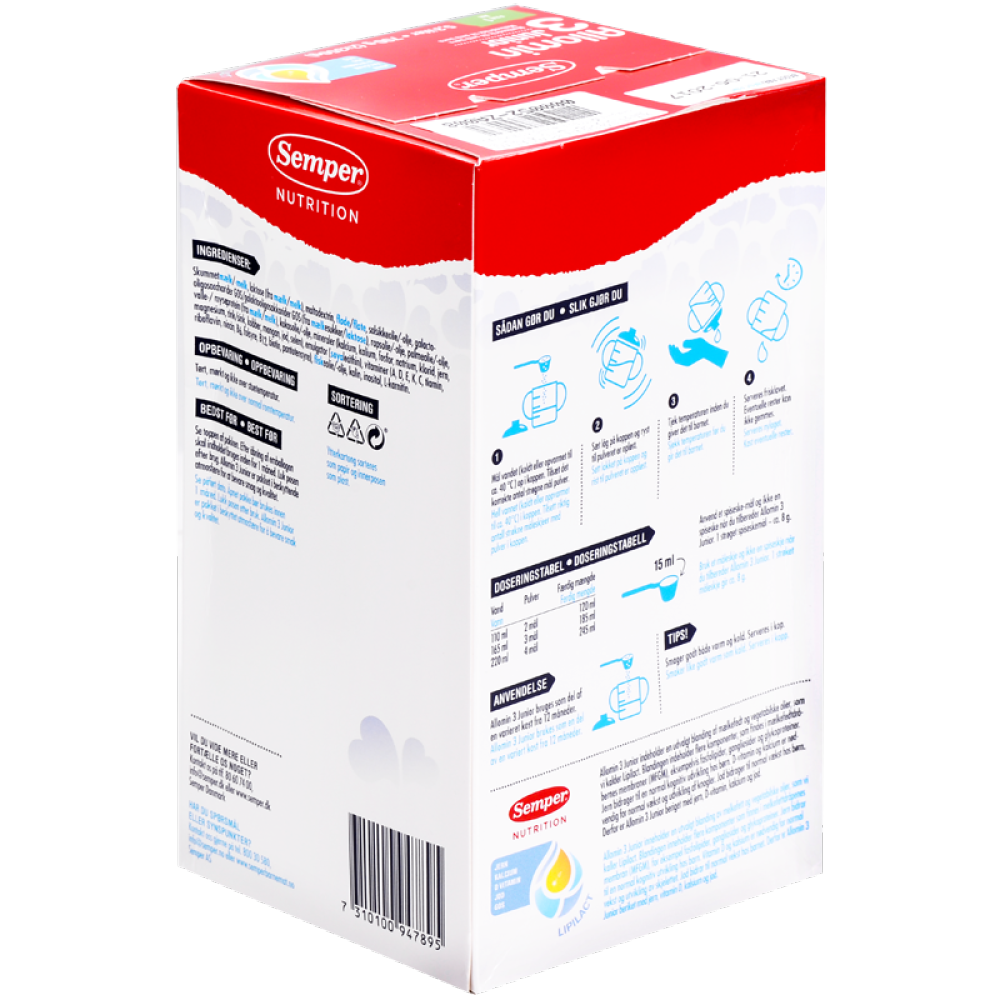 丹麦原装直邮【森宝Semper】Allomin蓝色经典婴幼儿奶粉丹麦直邮/三段2盒