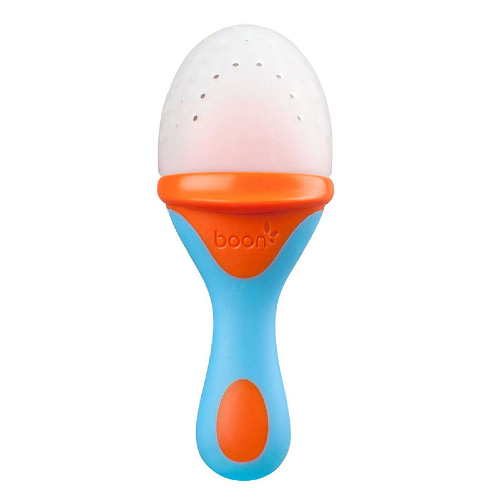 美国boon新款软硅胶婴幼儿蔬果食物咬咬袋宝宝磨牙棒辅食工具橘蓝色