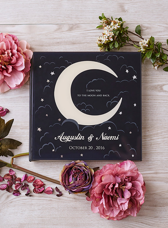 personalizedweddingguestbook,crescentmoonweddingguestbook,custom