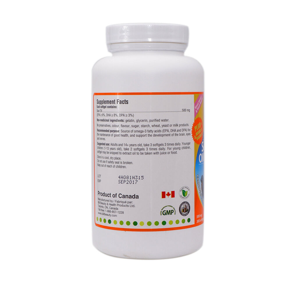 【全球购】【加拿大直邮】康加美Bill海豹油调节三高降血脂300粒1瓶装