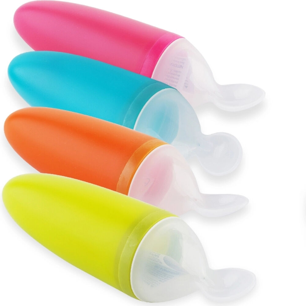 美国潮牌Boon儿童餐具吸盘碗宝宝可弯角训练叉勺婴儿碗勺子喂养勺蓝