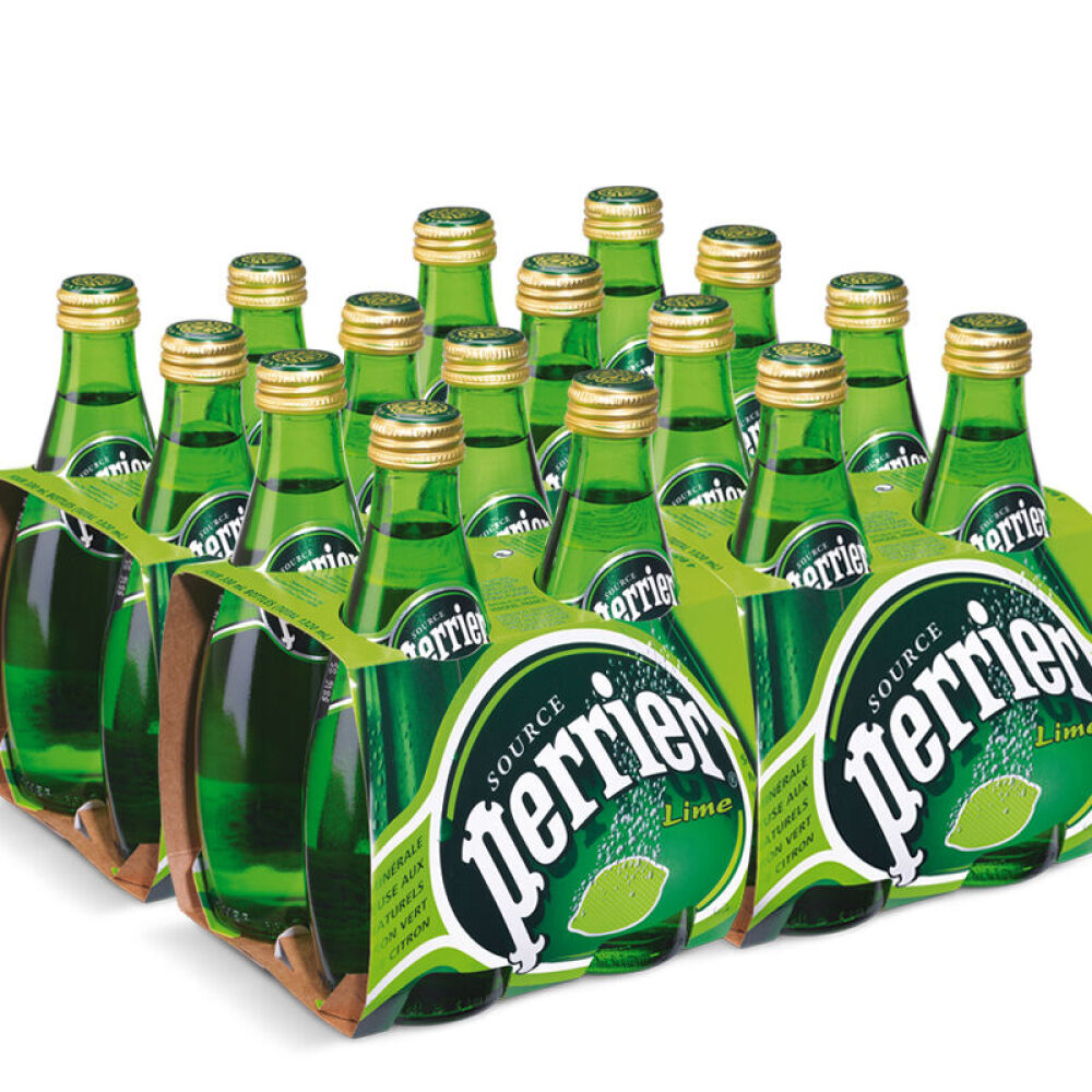 包邮法国进口巴黎水perrier气泡矿泉水玻璃瓶装玻璃瓶原味330ml24整箱