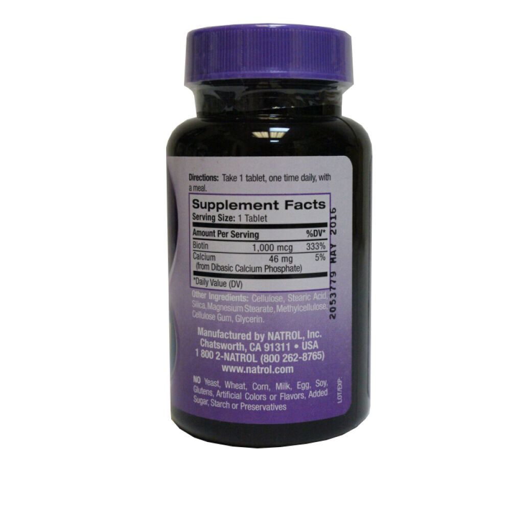 NatrolBiotin维生素H生物素片1000mcg100片防脱发掉发营养头发指甲2瓶