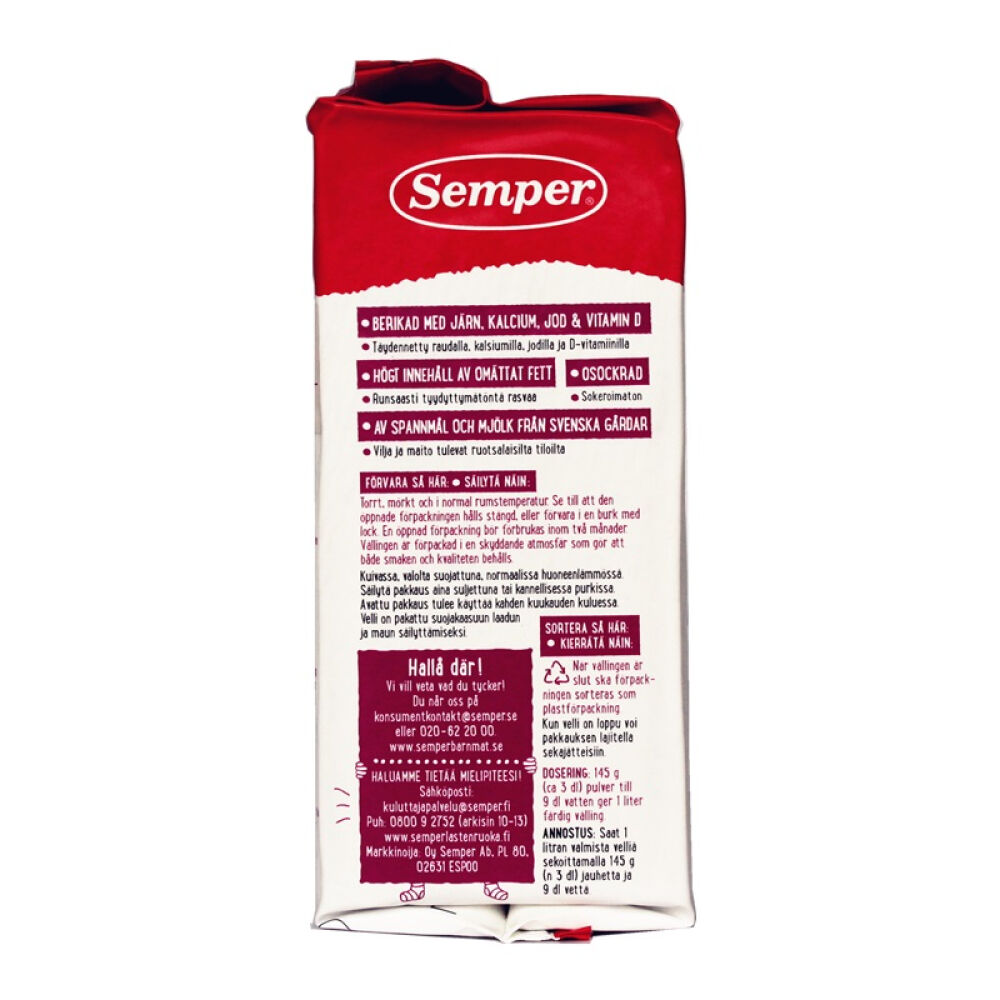 【全球购】瑞典原装进口Semper森宝谷物奶粉米粉1岁半以上725g
