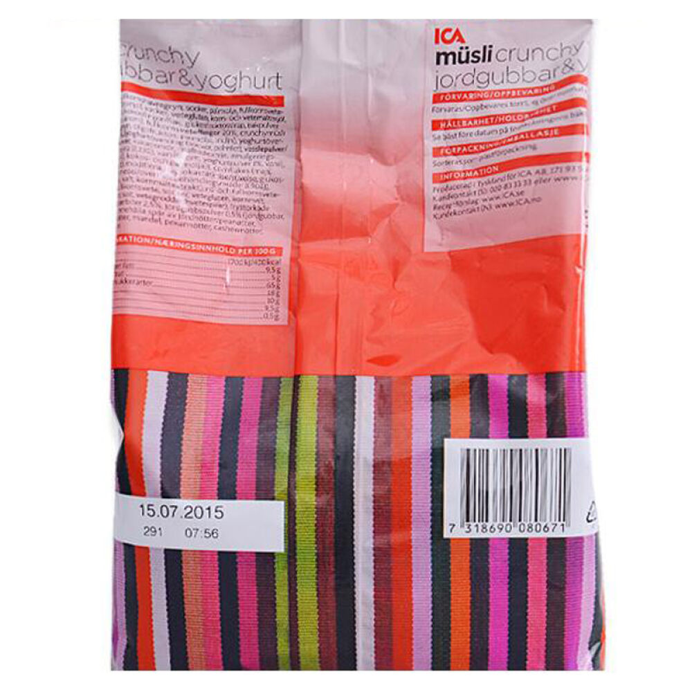 瑞典ICA麦片水果燕麦片谷物麦片进口即食营养早餐草莓酸奶口味500g/袋