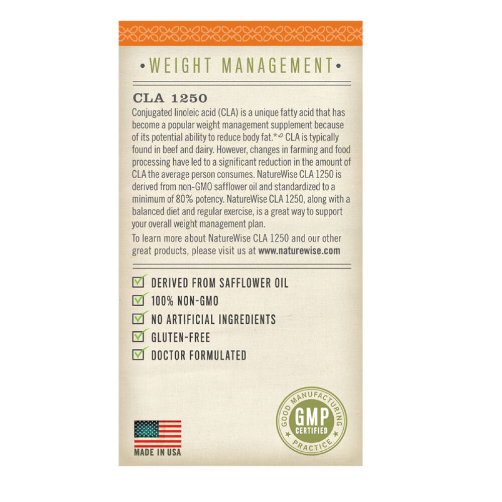 美国进口naturewise减肥瘦身胶囊植物萃取控制食欲共轭亚油酸CLA180粒素食配方减少脂肪含量