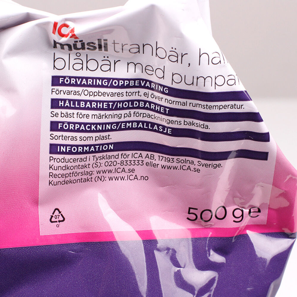 ICA麦片燕麦片早餐即食冲饮谷物水果麦片瑞典原装进口加水果坚果免煮冲调饮品包税蓝莓蔓越莓燕麦片500g/袋