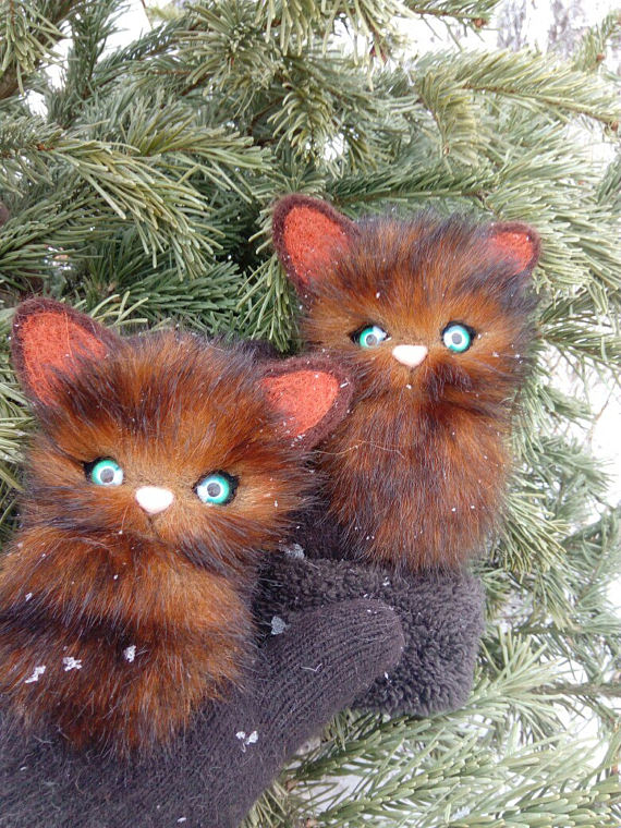 Catmittens/catmittenshandmadeKittenMittens,CrochetMittensTheCat,HandCrochetedMittensbrownGlovesanimalswarmmittenswithfur