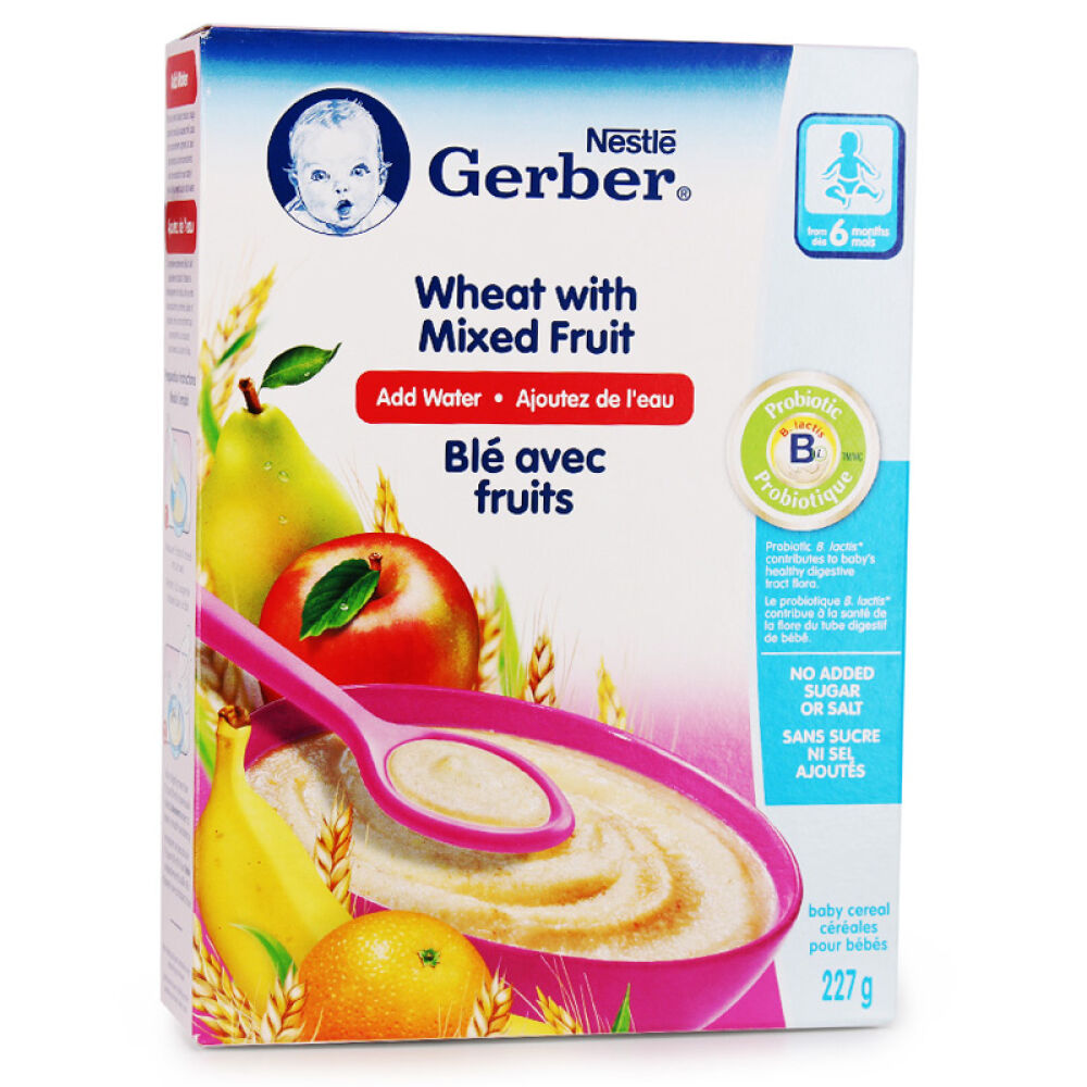 【全球购】加拿大直邮雀巢Gerber嘉宝含铁米粉米糊2段小麦混合水果(加水冲泡)6月+