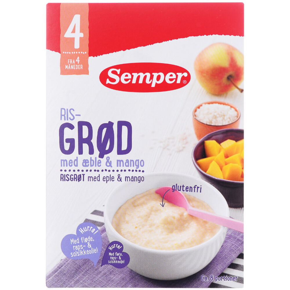丹麦原装进口【森宝Semper】婴幼儿谷物稀粥米糊营养辅食米糊(苹果和芒果)4个月