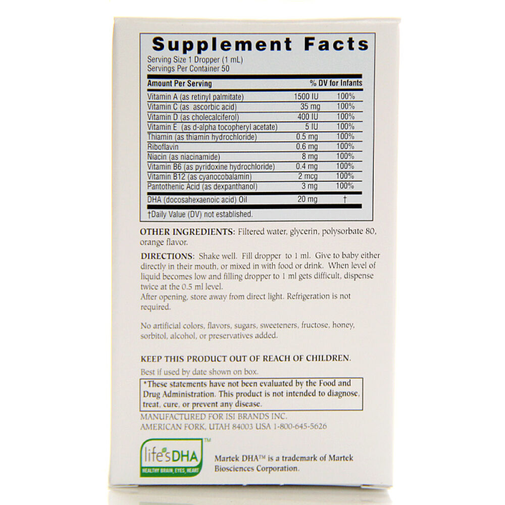 【全球购】美国原装Twinlab婴儿10种多种维生素DHA滴剂50ml3瓶装