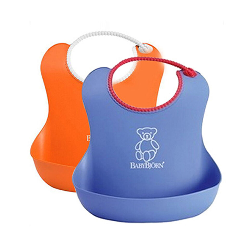 瑞典BABYBJORNSoftBib软胶防碎屑围嘴防水易清洗橘色+蓝色