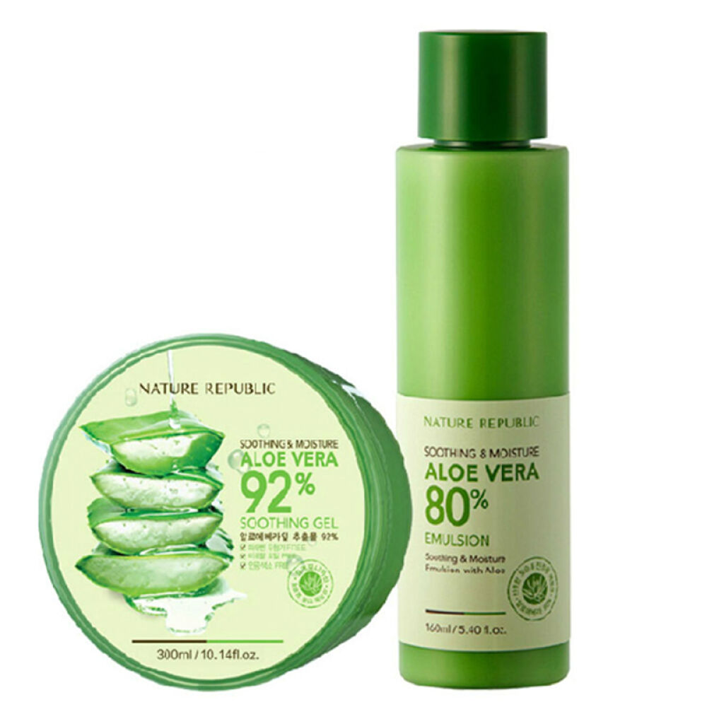 NatureRepublic自然乐园芦荟胶男女祛痘消印补水保湿面膜套装芦荟胶+芦荟乳液