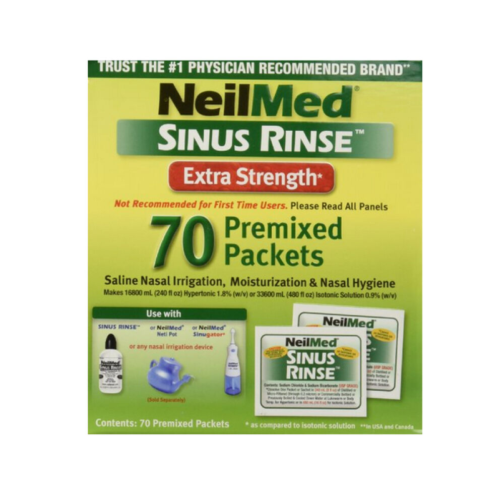 美国进口原装正品Neilmed成人通鼻手动洗鼻盐包不含洗鼻器70只加强型洗鼻盐包
