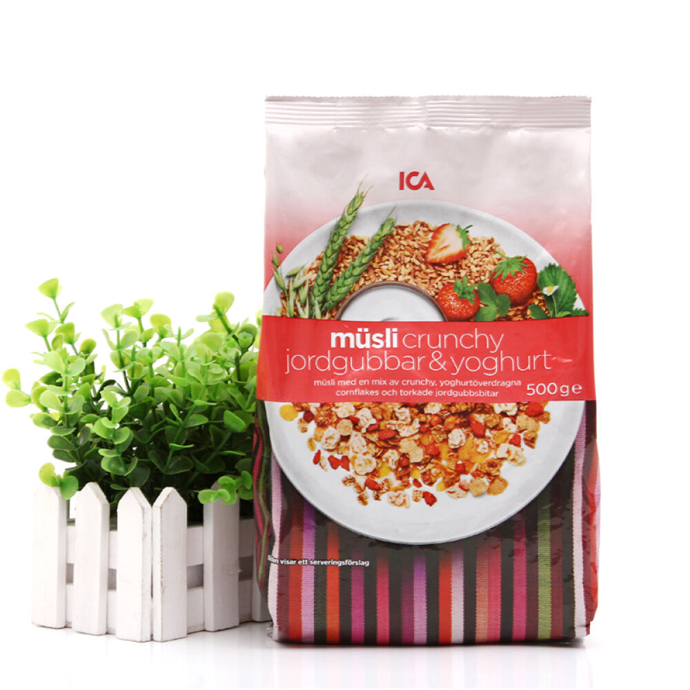 瑞典ICA水果燕麦片营养早餐即食免煮2包组合草莓酸奶500g+50%水果坚果750g