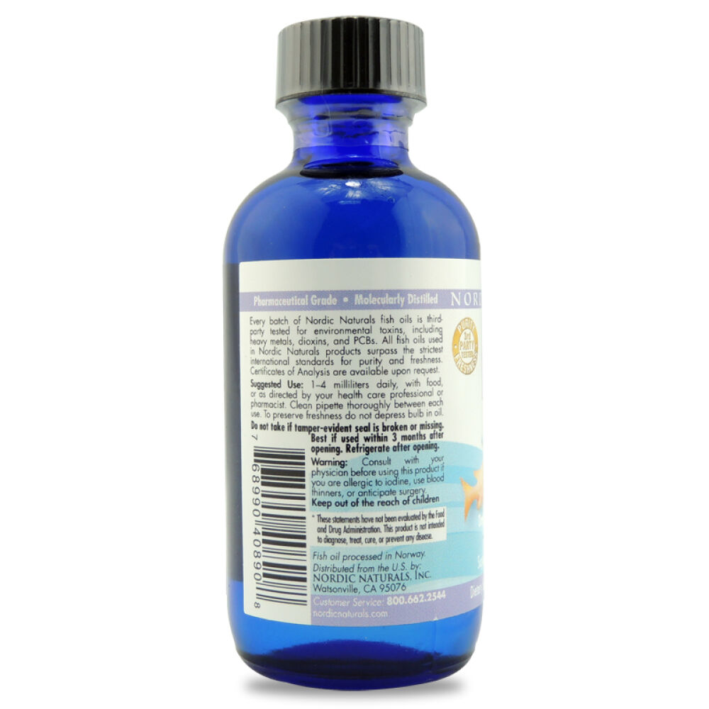 挪威小鱼NordicNaturals进口婴儿鳕鱼油DHA补VD宝宝鱼油D3滴剂60ml