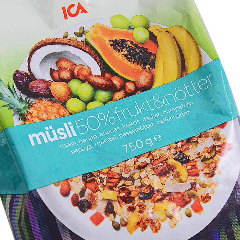 瑞典ICA麦片水果燕麦片谷物麦片进口即食营养早餐百分比50水果坚果含量750g/袋
