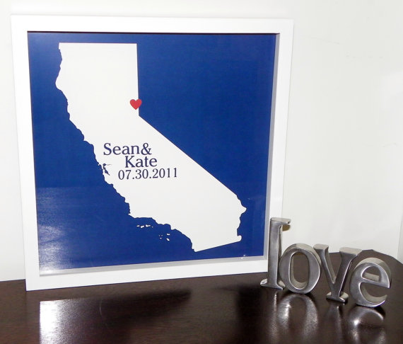 personalizedweddingartstatemapprintframedartweddingartprint