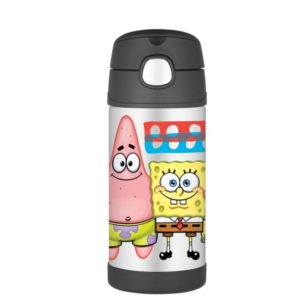 Thermos膳魔师儿童保温吸管杯350ml儿童吸管杯真空不锈钢保温保冷杯儿童吸管水杯海绵宝宝/Spongebob12-Ounce