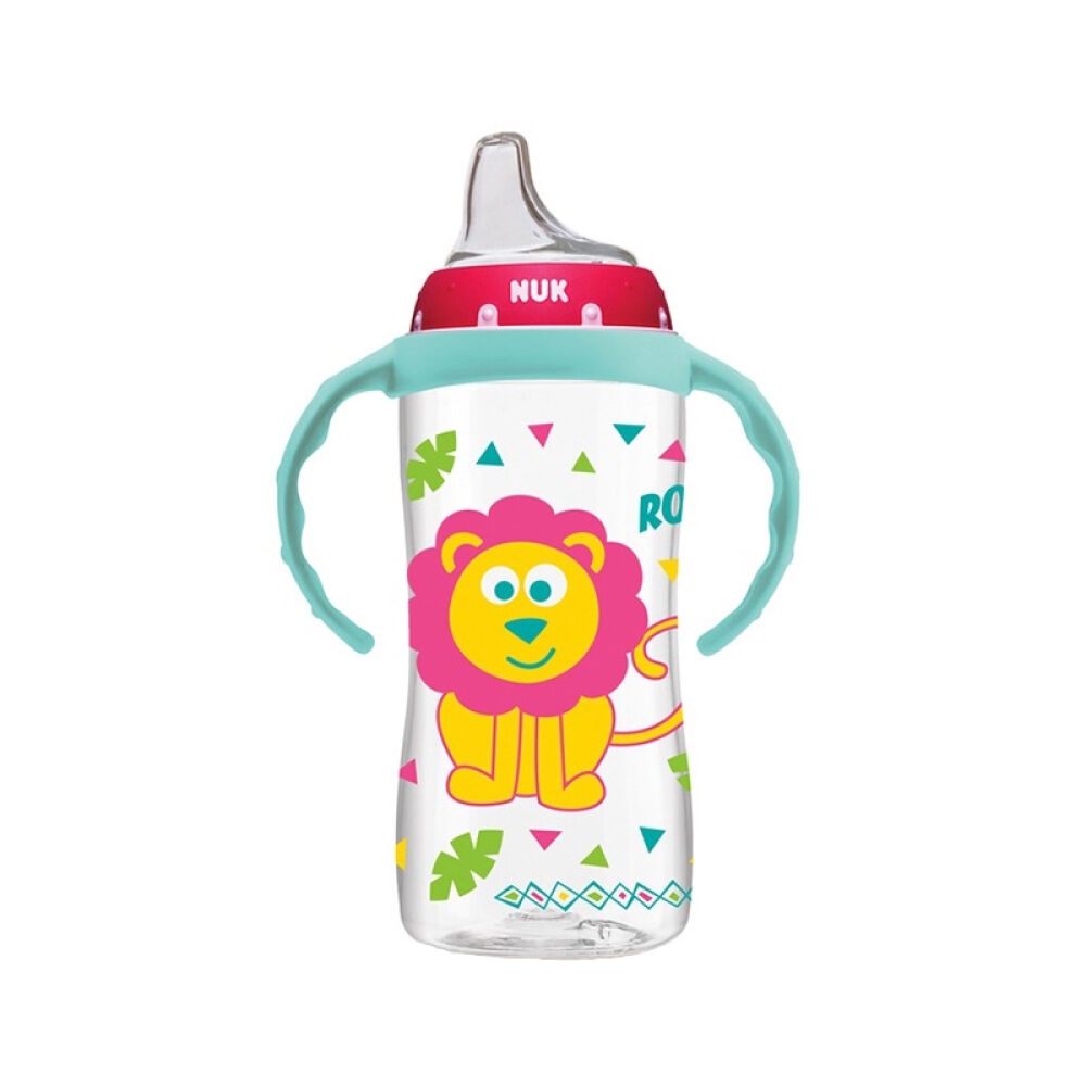 NUK带把手儿童学饮水杯粉色狮子(300ml)