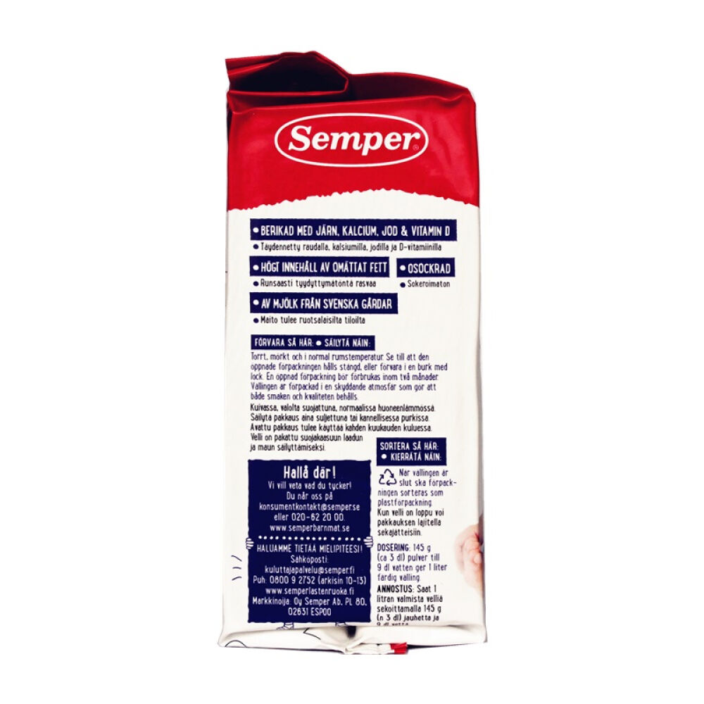 【全球购】瑞典原装进口Semper森宝谷物奶粉米粉2岁以上725g