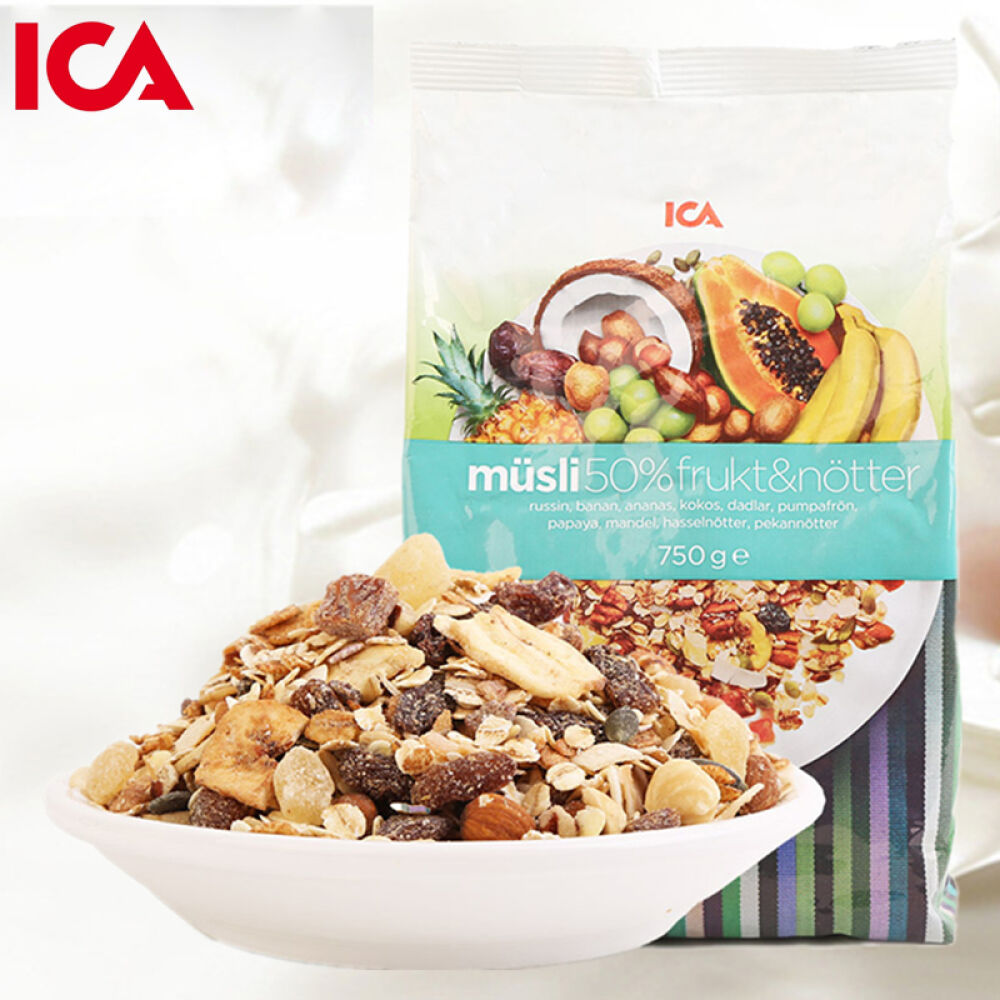 【满2包减5元】瑞典进口ICA麦片水果燕麦片进口营养早餐冲饮即食50%水果坚果750g