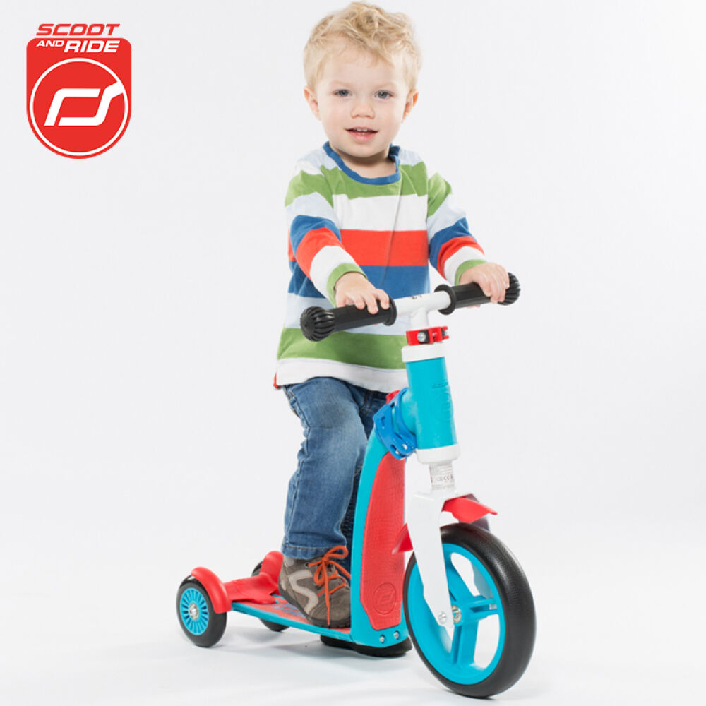 【全球购】奥地利scootride酷骑滑威精灵儿童两用滑板车平衡车可坐可滑1-3岁蓝红色