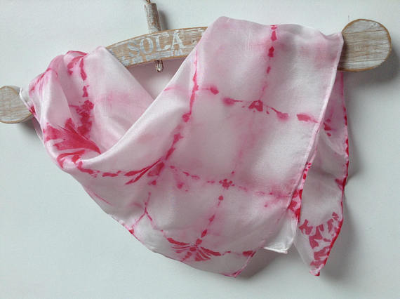 SquareHandpaintedSilkScarf-WhiteandRedSilkScarf-HandPaintedPongeSilkNeckerchief-HandpaintedSilkBandana-GiftWomen-45x45cm
