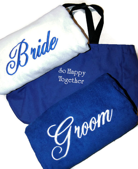 bride&groombeachtowelswithtotebagembroidered100%cottonterry