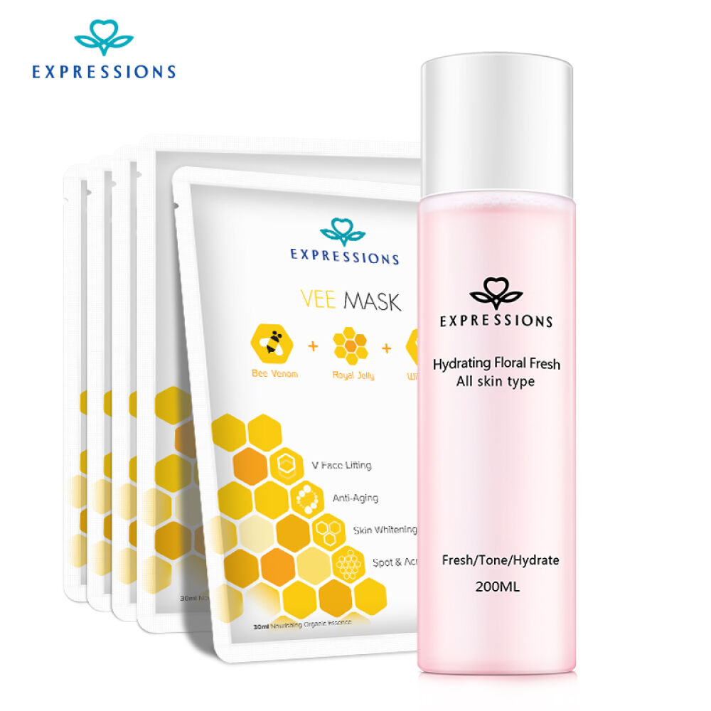 【全球购】Expressions爱碧生补水保湿面部护理套装提亮肤色嫩滑紧肤爽肤水+面膜5片