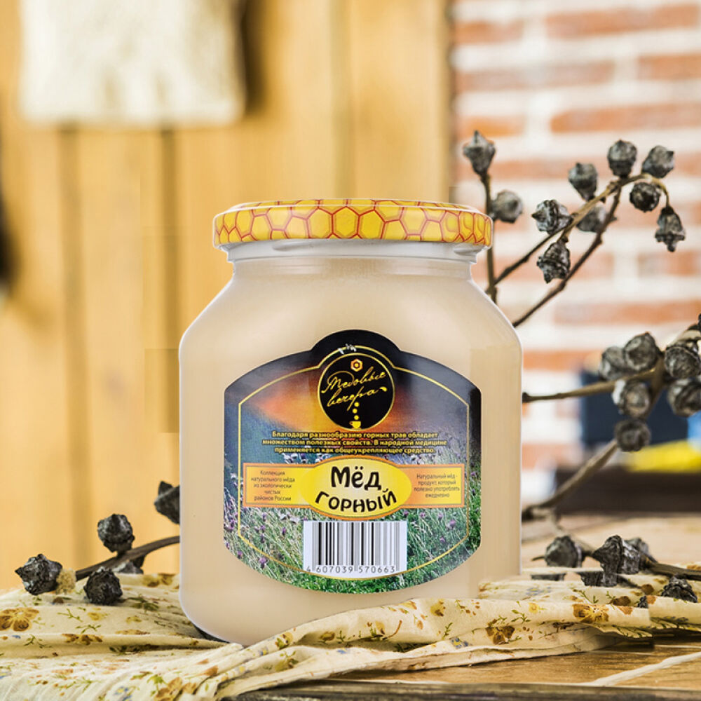 俄罗斯原装进口蜂蜜蜂蜜晚宴天然野生椴树蜜洋槐蜜百花蜜500g野山蜜500g玻璃瓶(0663)