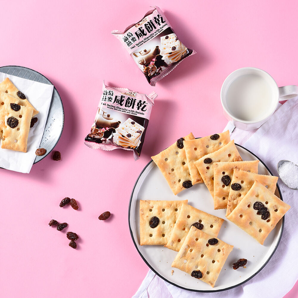美味栈进口燕麦咸饼干无糖咸味苏打梳打饼干400g*2包葡萄干2包