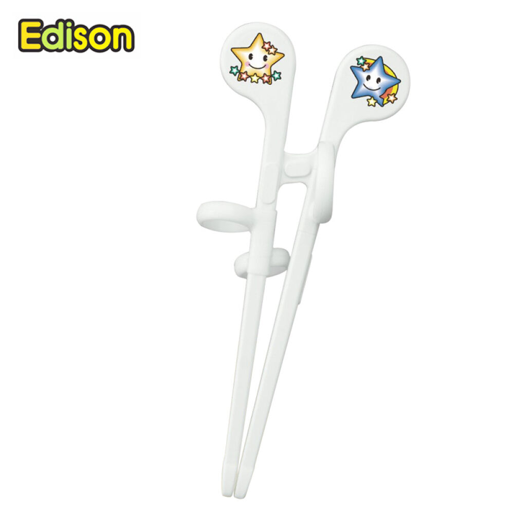 全球购日本进口KJCEdison爱迪生婴幼儿童学习训练套装餐具宝宝不锈钢叉勺学习筷子edison2岁学习筷白色